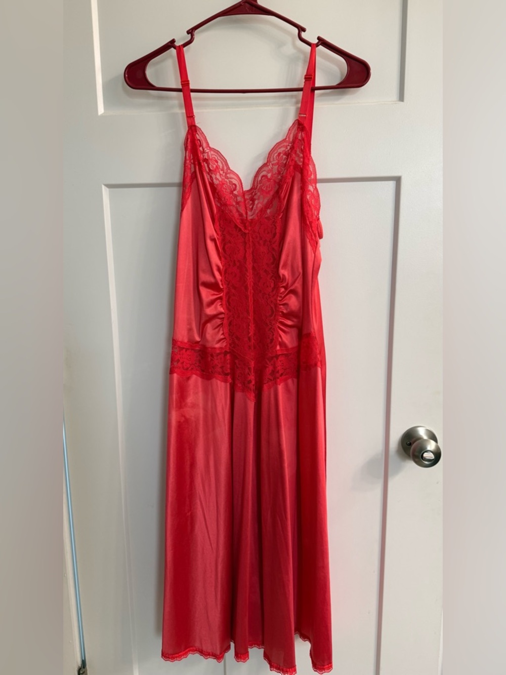 Kasper Red Satin Lace-Trim Slip Chemise